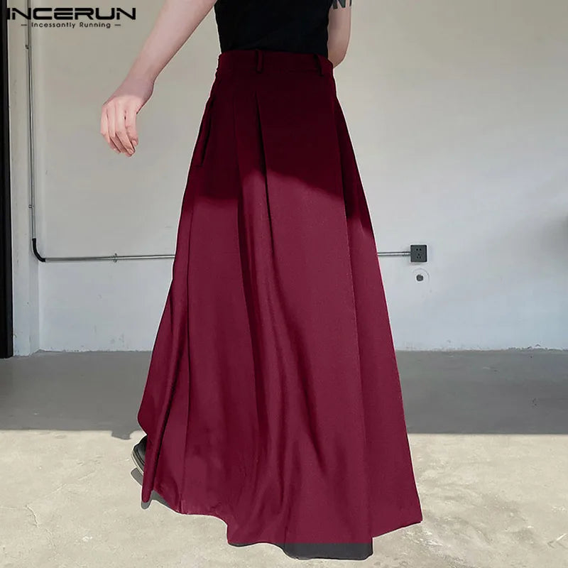 Casual Fashion Style New Men's Trousers INCERUN Solid Color Simple Pantalons Hot Sale All-match Wide Leg Skirts Pants S-5XL 2023