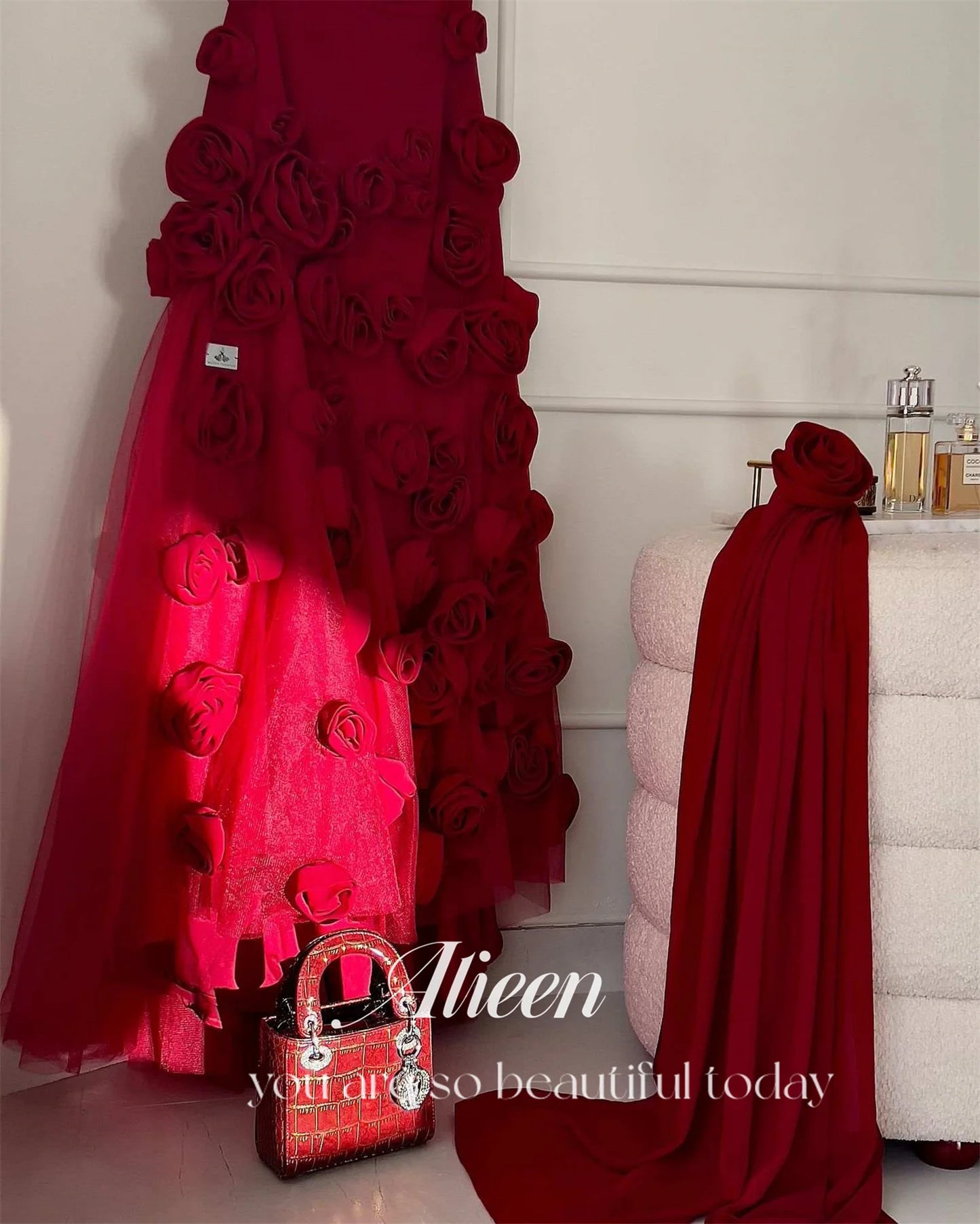 Red customized Flowers Shawl Chubby Elegant Party Dresses on Offer Liquidation Evening Woman Gala Prom Wedding Dress 2024 Saudi