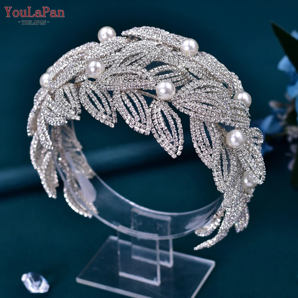 TOPQUEEN Bridal Crowns and Tiaras Woman Headgear Rhinestone Hairbands Wedding Accessories Bride Headband Headdresses HP304