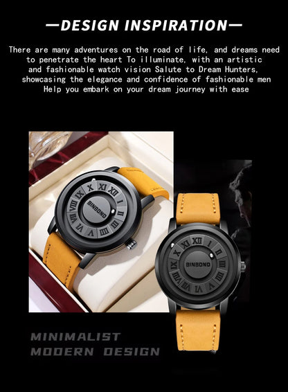 BINBOND Top Luxury Man Watch Waterproof Creative Scrolling Men Wristwatch High Quality Leather Men's Quartz Watches+Box Reloj