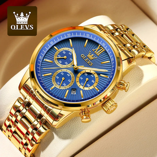 OLEVS 2023 New Gold Watch for Men Stainless Steel Waterproof Chronograph Calendar Man Watch Luxury Top Brand Men's Wristwatches