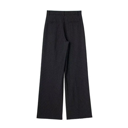 Wixra Women Casual Pants Zipper High Waist Package Striped Office Lady Stylish Loose Straight Trousers