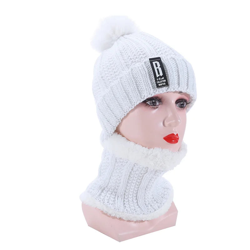 Warm Winter Skullies Beanies Knitted Hat Women Brand High Quality Winter Women Ball Ski Wool Fur Hat Pompoms Hats Knitted Scarf