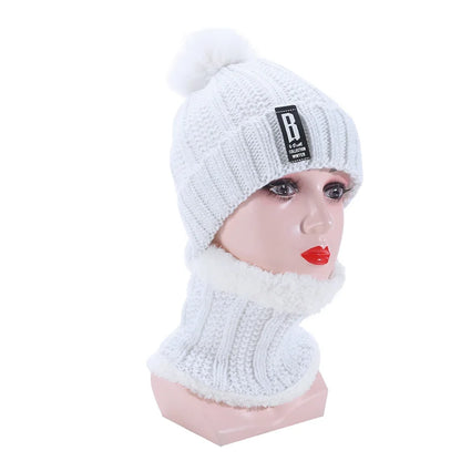 Warm Winter Skullies Beanies Knitted Hat Women Brand High Quality Winter Women Ball Ski Wool Fur Hat Pompoms Hats Knitted Scarf