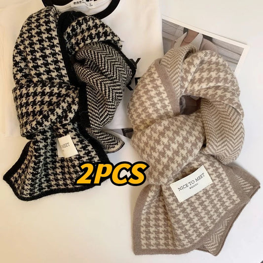 2PCS Advanced Atmosphere Scarf Women's Winter Korean Edition Atmosphere Feel Double Sided Student Versatile Warm Thickened Neck