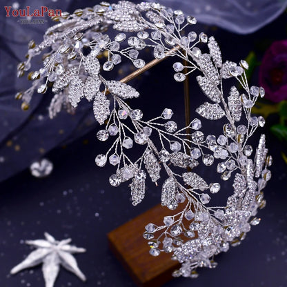 TOPQUEEN Bridal Crowns and Tiaras Woman Headgear Rhinestone Hairbands Wedding Accessories Bride Headband Headdresses HP304