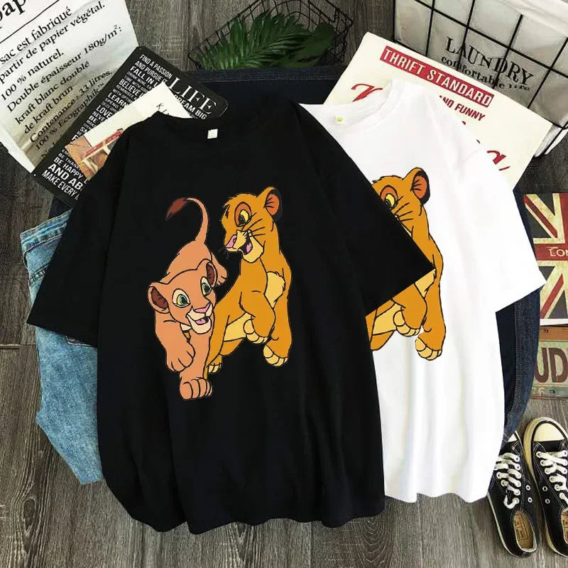 The Lion King Print Women's T-shirt Ulzzang Harajuku Man T-shirt Summer New Oversize Loose Casual Tops Y2k Streetwear