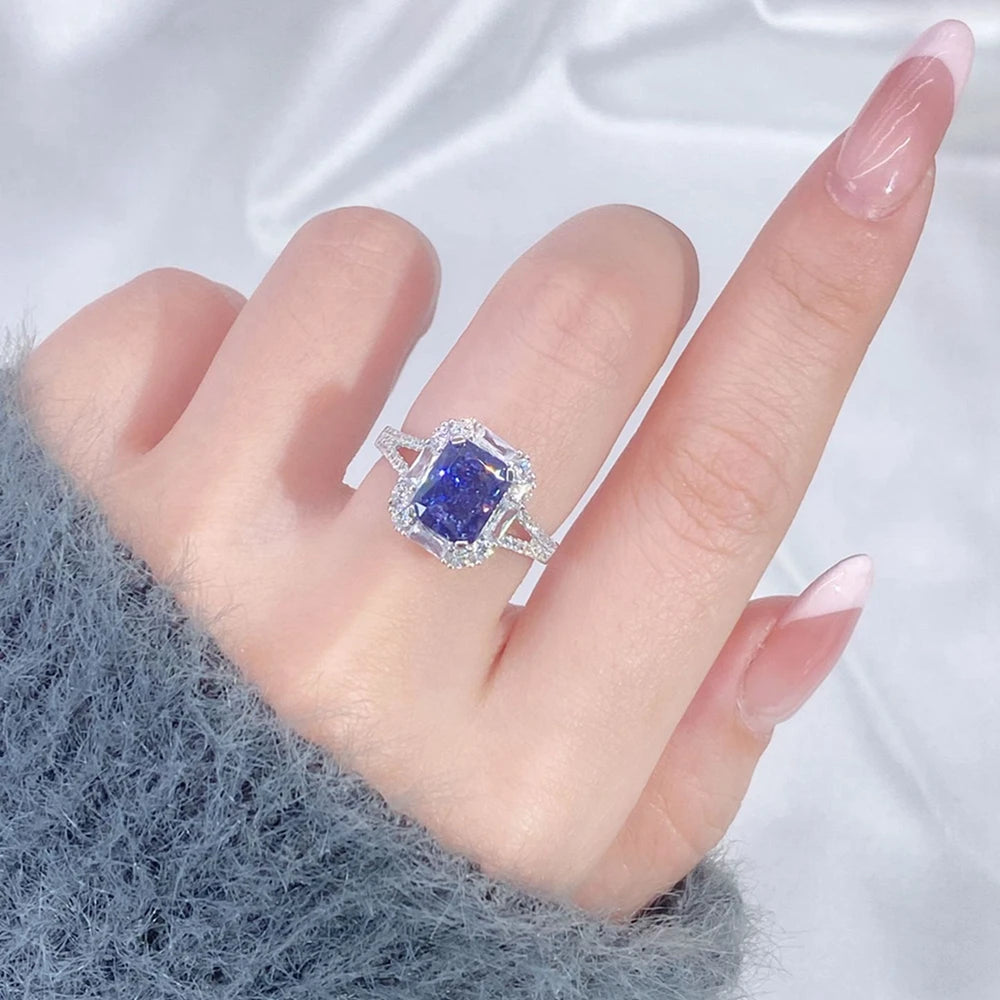 Wong Rain 100% 925 Sterling Silver Crushed Ice Cut Tanzanite High Carbon Diamond Gemstone Wedding Rings Engagement Fine Jewelry