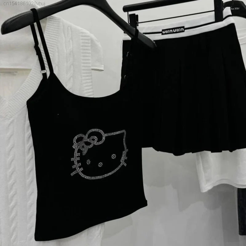 Sanrio Hello Kitty Diamond Tank Top Fashion Gothic Aesthetic Crop Top Y 2k Girls New Summer Youthful Woman Clothes