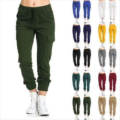 Women Cargo Pants Summer Female Loose Elastic Drawstring Pocket Solid Pencil Trousers ZYX-1170