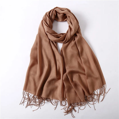 Fashion Solid Color 2024 Women Scarf Winter Hijabs Tassels Long Lady Shawls Cashmere Like Pashmina Bandana Scarves Wraps Echarpe