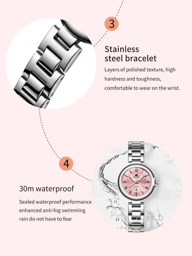 OLEVS 5608 Women's Watches  Fashion Light Luxury Original Wristwatch  Waterproof  Luminous Chronograph Date  Quartz Watches