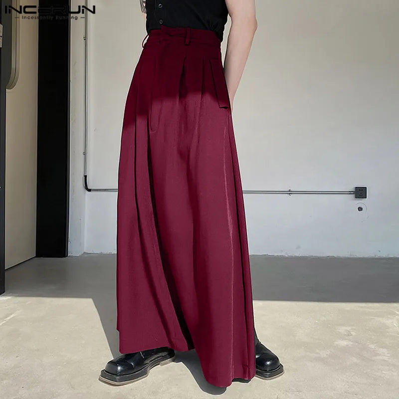 Casual Fashion Style New Men's Trousers INCERUN Solid Color Simple Pantalons Hot Sale All-match Wide Leg Skirts Pants S-5XL 2023