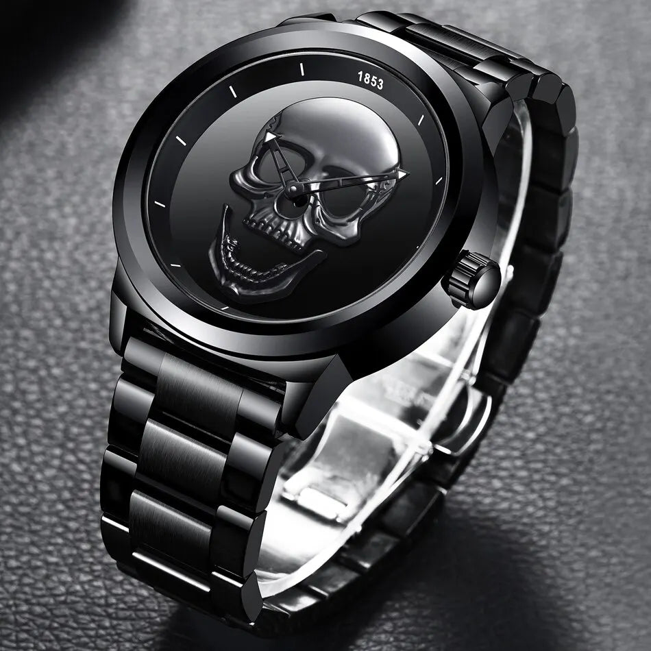 LIGE Top Brand 3D Skull Man Watch Fashion Creative Stainless Steel Quartz Watchs for Men Fashion Business Waterproof Male Clocks