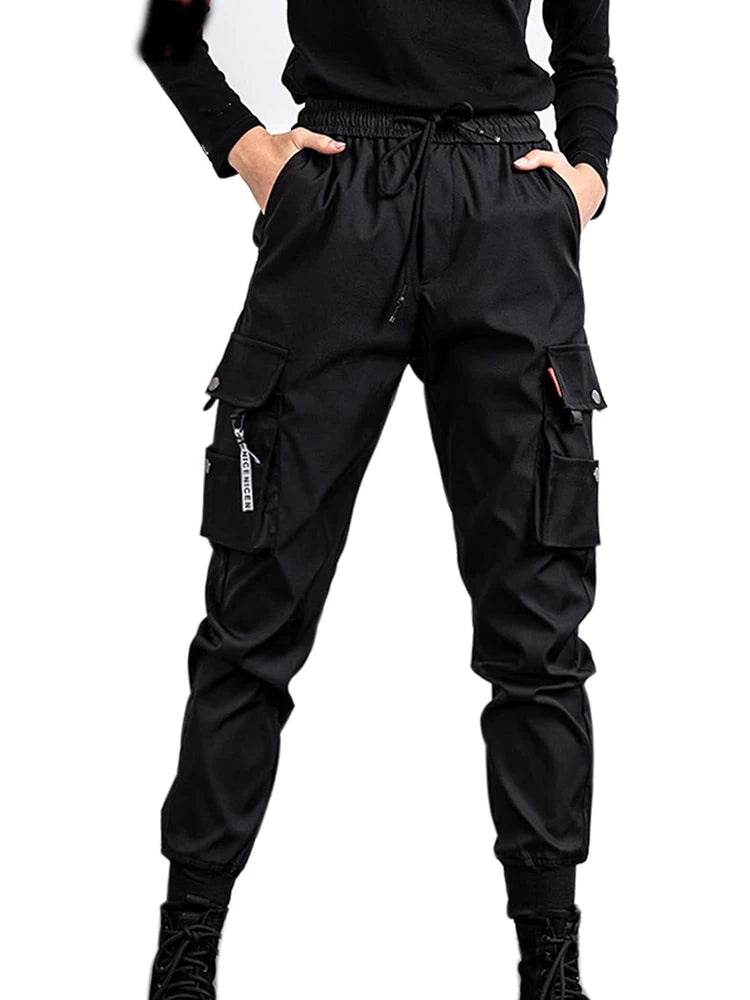 Y2K Black Cargo Pants for Women Hip Hop Big Pocket Joggers Sports Sweatpants Female Fashion Streetwear Casual Ankle Banded Pants