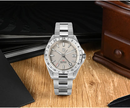 San Martin Design 39mm GMT Men Watch Luxury Business Dress NH34 Mechanical Stainless Steel Wristwatch Date Sapphire 10Bar SN0129