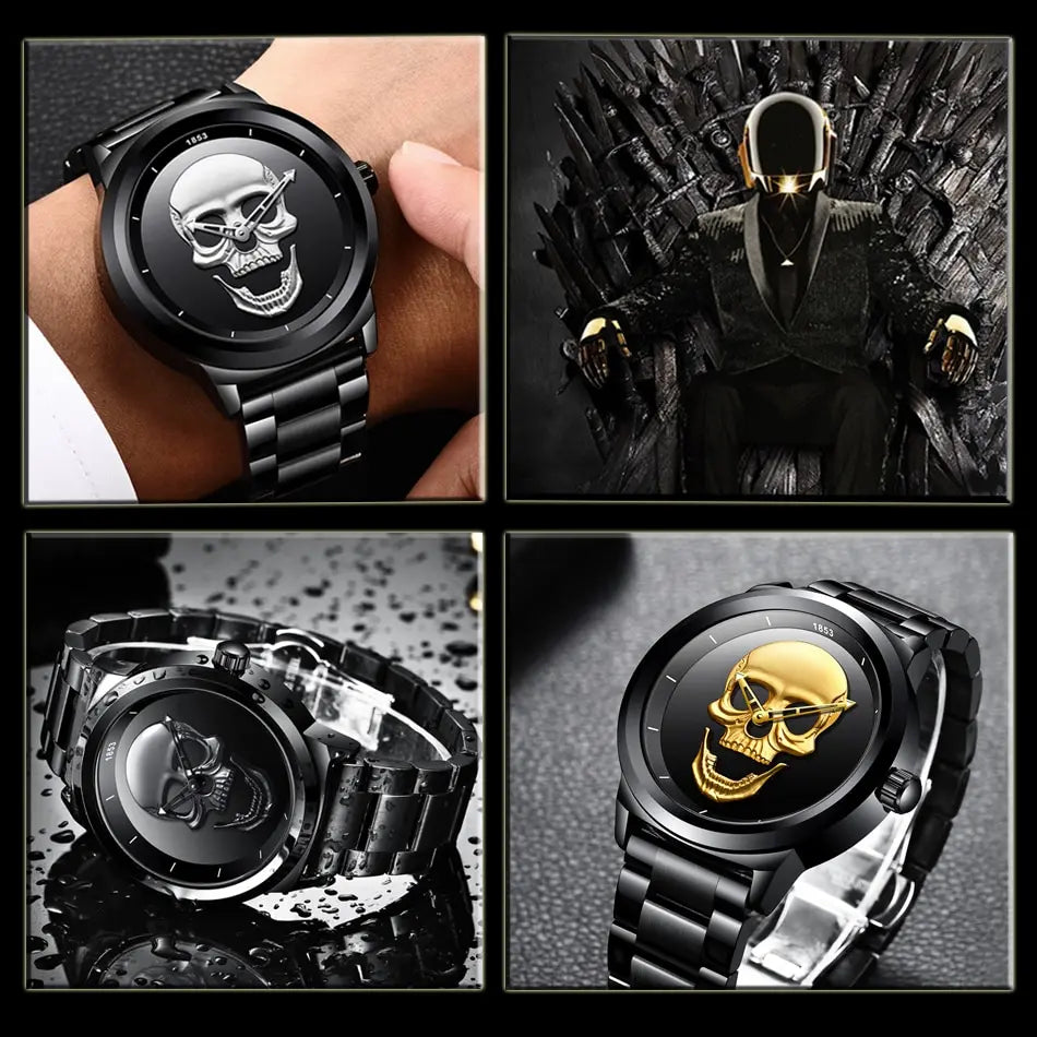 LIGE Top Brand 3D Skull Man Watch Fashion Creative Stainless Steel Quartz Watchs for Men Fashion Business Waterproof Male Clocks