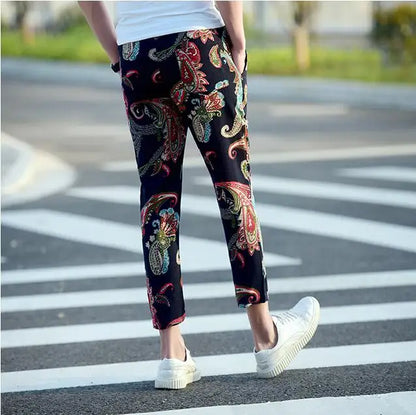 Summer New Cotton and Linen Pants Men's Printed Drawstring Ankle Length Pants Large Size S-6XL Male Slacks