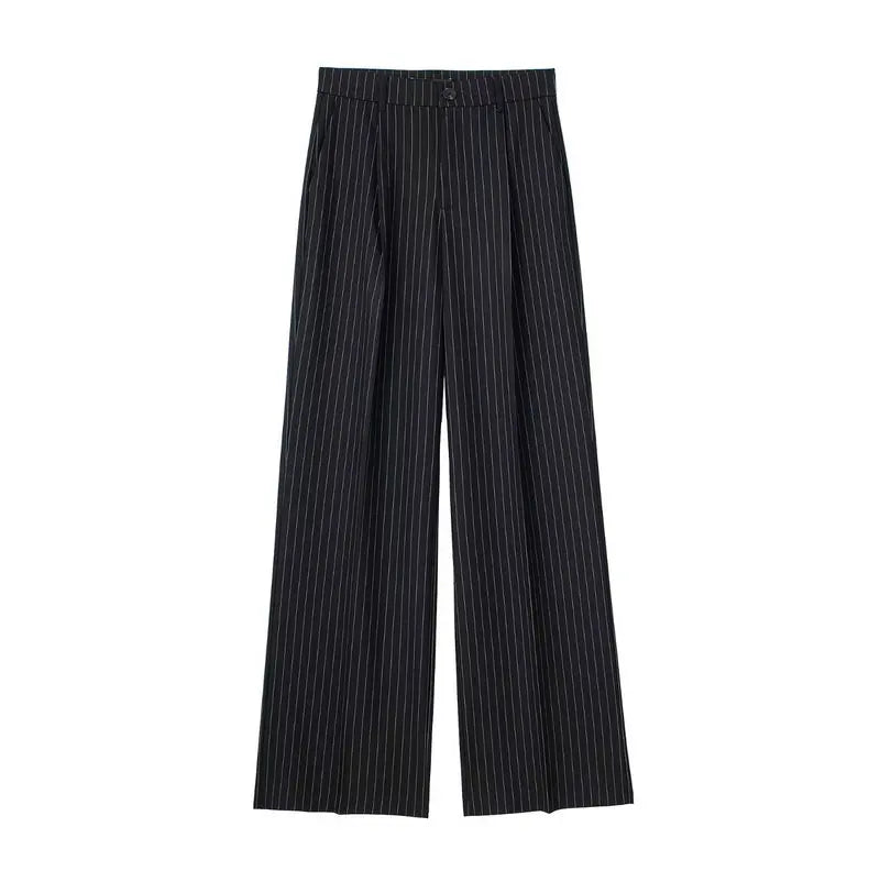 Wixra Women Casual Pants Zipper High Waist Package Striped Office Lady Stylish Loose Straight Trousers