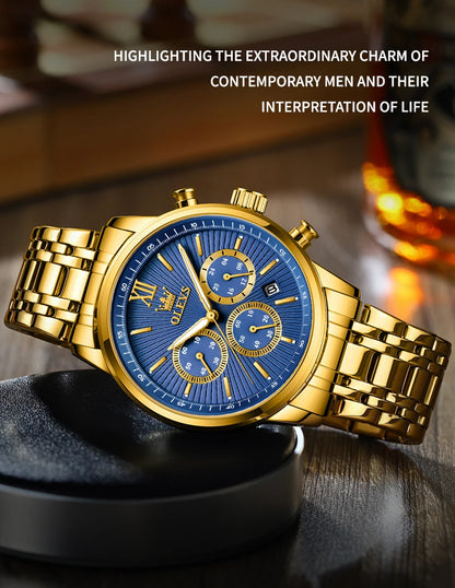 OLEVS 2023 New Gold Watch for Men Stainless Steel Waterproof Chronograph Calendar Man Watch Luxury Top Brand Men's Wristwatches