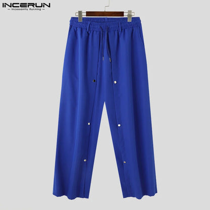 INCERUN Men's Pants Solid Color Drawstring Loose Joggers Casual Straight Trousers Men Streetwear 2024 Fashion Long Pants S-5XL