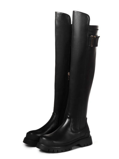 Krazing Pot High Quality Cow Leather Platform Thigh High Boots Round Toe Casual Winter Shoes Zip Dress Over The Knee Boots L92