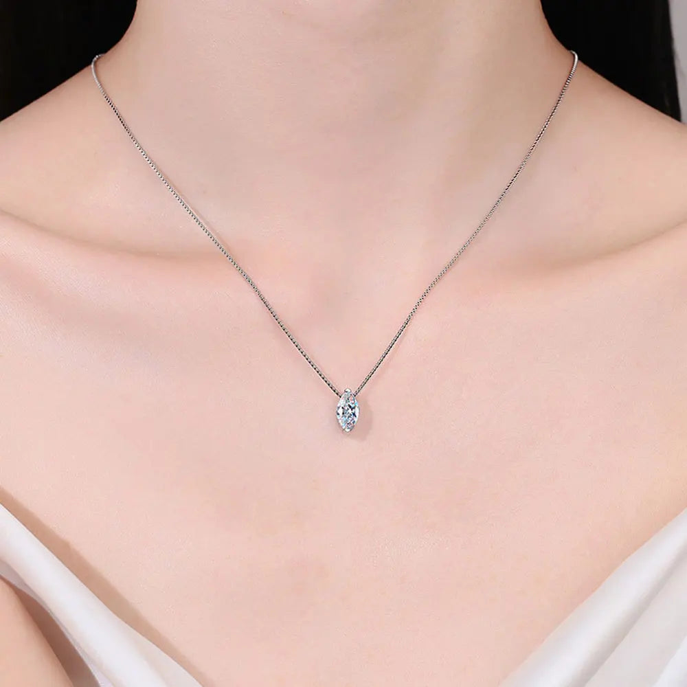 KNOBSPIN 5*10mm 1ct Marquise Moissanite Necklace for Women Men D VVS1 Lab Diamond GRA s925 Sliver Plated 18k Box Chain Necklace