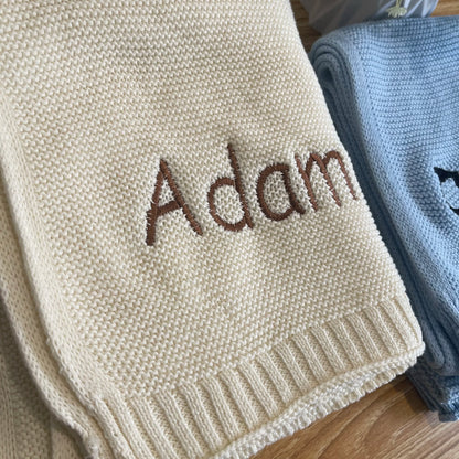 Baby Blanket,Personalized Embroidered Name,Stroller Blanket,Newborn Baby Gift ,Soft Breathable Cotton Knit, Baby Shower Gift