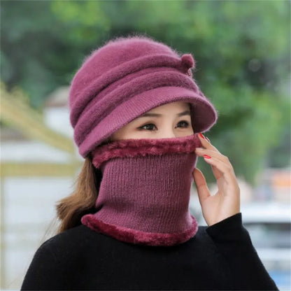 Women Winter Hat Keep Warm Cap Add Fur Lined CAPS And Scarf Set Warm For Female Casual Rabbit Fur Winter Knitted Bonnet