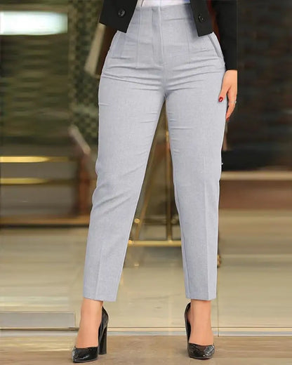 Elegant High Waist Cropped Work Pants For Women Black All-Match Daily Slim Office Formal Wear Fashion Women's Trousers