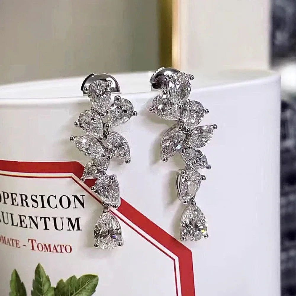 CHarm Flower Moissanite Diamond Dangle Earring Real 925 Sterling Silver Jewelry Engagement Wedding Drop Earrings for Women Gift