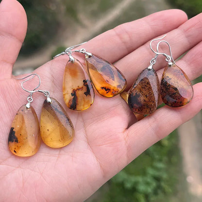 Real Amber Earrings for Women 925 Sterling Silver Gorgeous Dangling Stud Earrings Baltic 2025 New Unique Amber Jewelry Factory