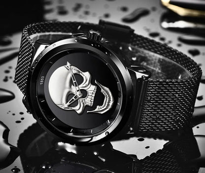 LIGE Top Brand 3D Skull Man Watch Fashion Creative Stainless Steel Quartz Watchs for Men Fashion Business Waterproof Male Clocks