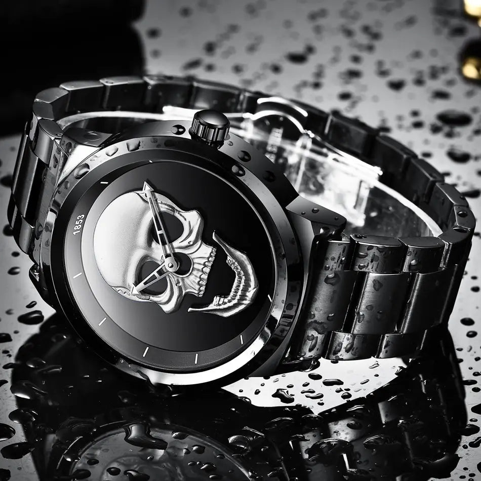 LIGE Top Brand 3D Skull Man Watch Fashion Creative Stainless Steel Quartz Watchs for Men Fashion Business Waterproof Male Clocks