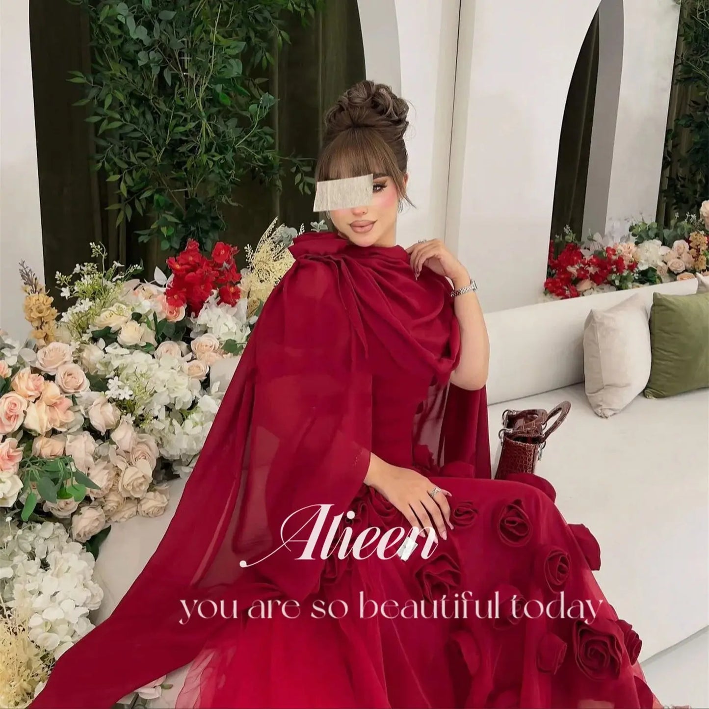 Red customized Flowers Shawl Chubby Elegant Party Dresses on Offer Liquidation Evening Woman Gala Prom Wedding Dress 2024 Saudi