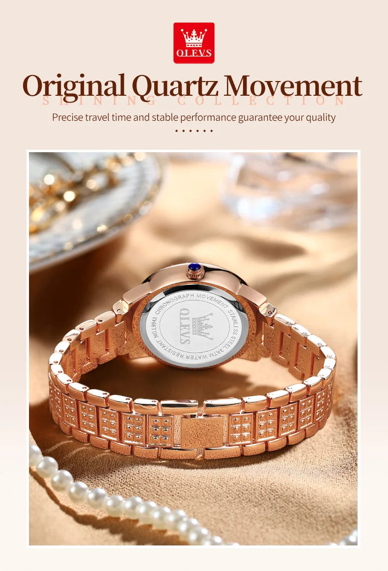 OLEVS Full Diamond Roman Dial Watch Women Luxury Elegant Stainless steel Waterproof High Quality Quartz Women's Watches 9943