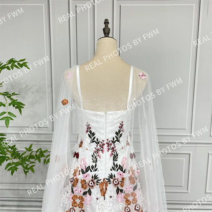 20058# Real Photos Colorful Flowers Embroidery Lace Wedding Dress Strapless Boho Low Back Customized Bridal Gown For Women 2024