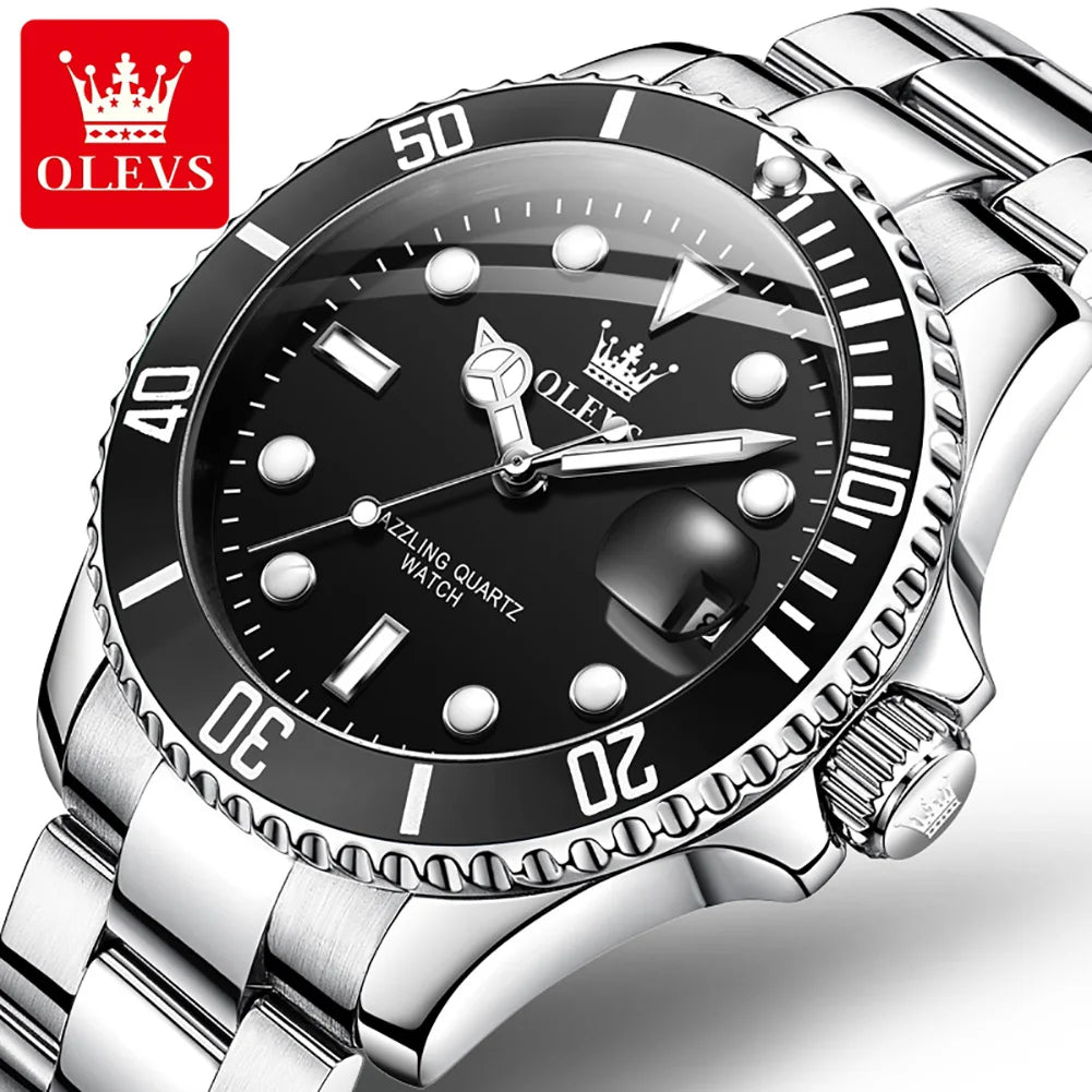 OLEVS Top Original Quartz Watch for Men Diving Series Stainles Steel Waterproof Man Watch Fashion Luxury Brand Men's Wristwatch