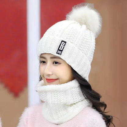 Warm Winter Skullies Beanies Knitted Hat Women Brand High Quality Winter Women Ball Ski Wool Fur Hat Pompoms Hats Knitted Scarf