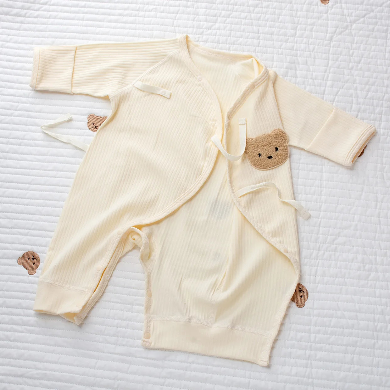 Custom Clothing For Boys And Girls Soft Long Sleeved Jumpsuits With Custom Names Embroidered Teddy Bear Newborn Bottomed Pajamas