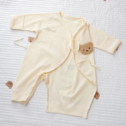 Custom Clothing For Boys And Girls Soft Long Sleeved Jumpsuits With Custom Names Embroidered Teddy Bear Newborn Bottomed Pajamas