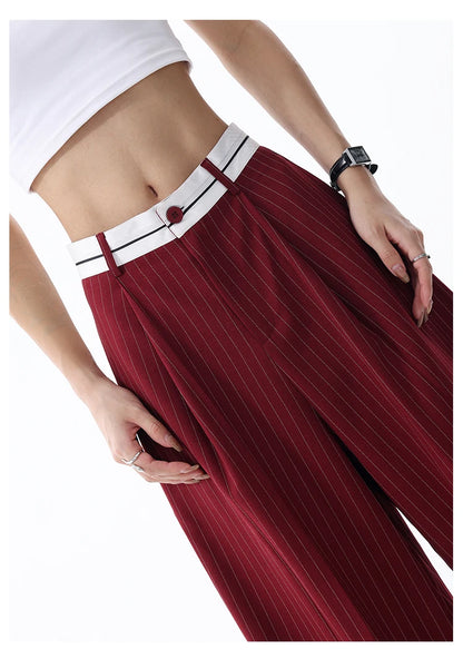 Korean Fashion Women Old Money Style Baggy Long Trousers Striped Vintage Irregular Design Loose Casual Pants 2000s Aesthetic New