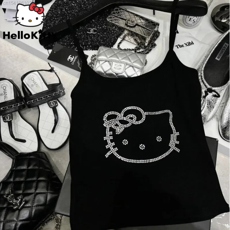 Sanrio Hello Kitty Diamond Tank Top Fashion Gothic Aesthetic Crop Top Y 2k Girls New Summer Youthful Woman Clothes