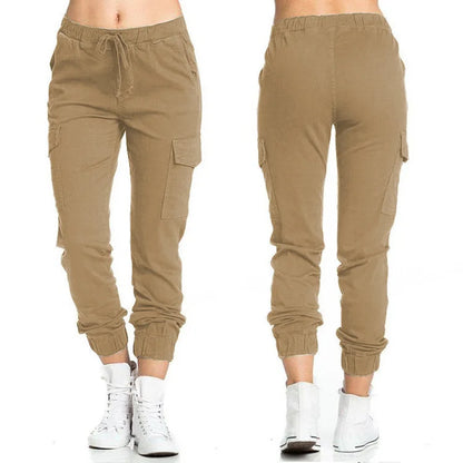 Women Cargo Pants Summer Female Loose Elastic Drawstring Pocket Solid Pencil Trousers ZYX-1170