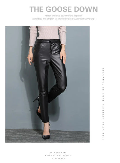 Leather Pants, Women's Slimming Small Leg Sheepskin Pencil Pants, Spring And Autumn, Leather Leggings ,Slim Leather Pants 4XL