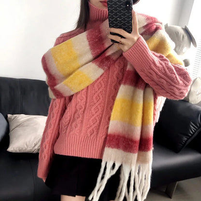 2023 Winter Plaid Cashmere Scarf Fall Shawl Korean Style Gradient Scarves Blanket Scarf without Tag