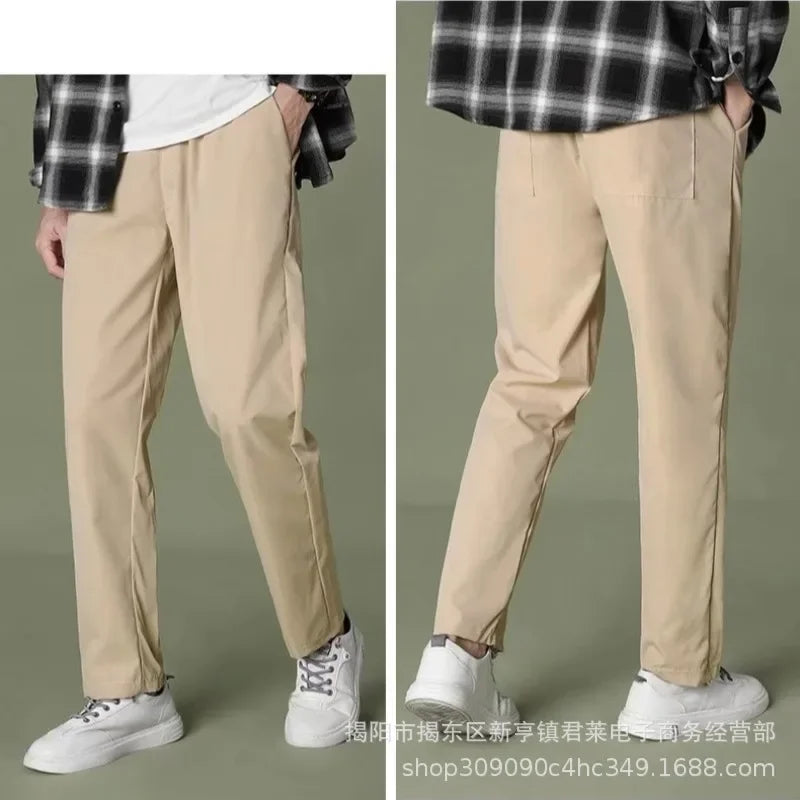 Men's Casual Pants 2024 Spring/summer Loose Trend All-in-one Stretch Straight Leg Nine-minute Casual Pants Overalls S-5XL