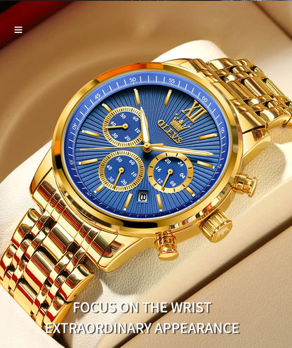 OLEVS 2023 New Gold Watch for Men Stainless Steel Waterproof Chronograph Calendar Man Watch Luxury Top Brand Men's Wristwatches