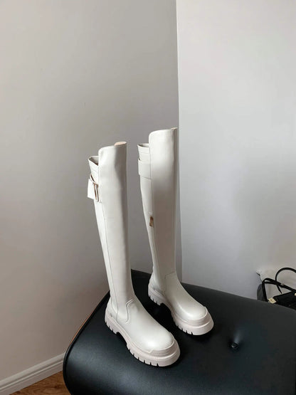 Krazing Pot High Quality Cow Leather Platform Thigh High Boots Round Toe Casual Winter Shoes Zip Dress Over The Knee Boots L92