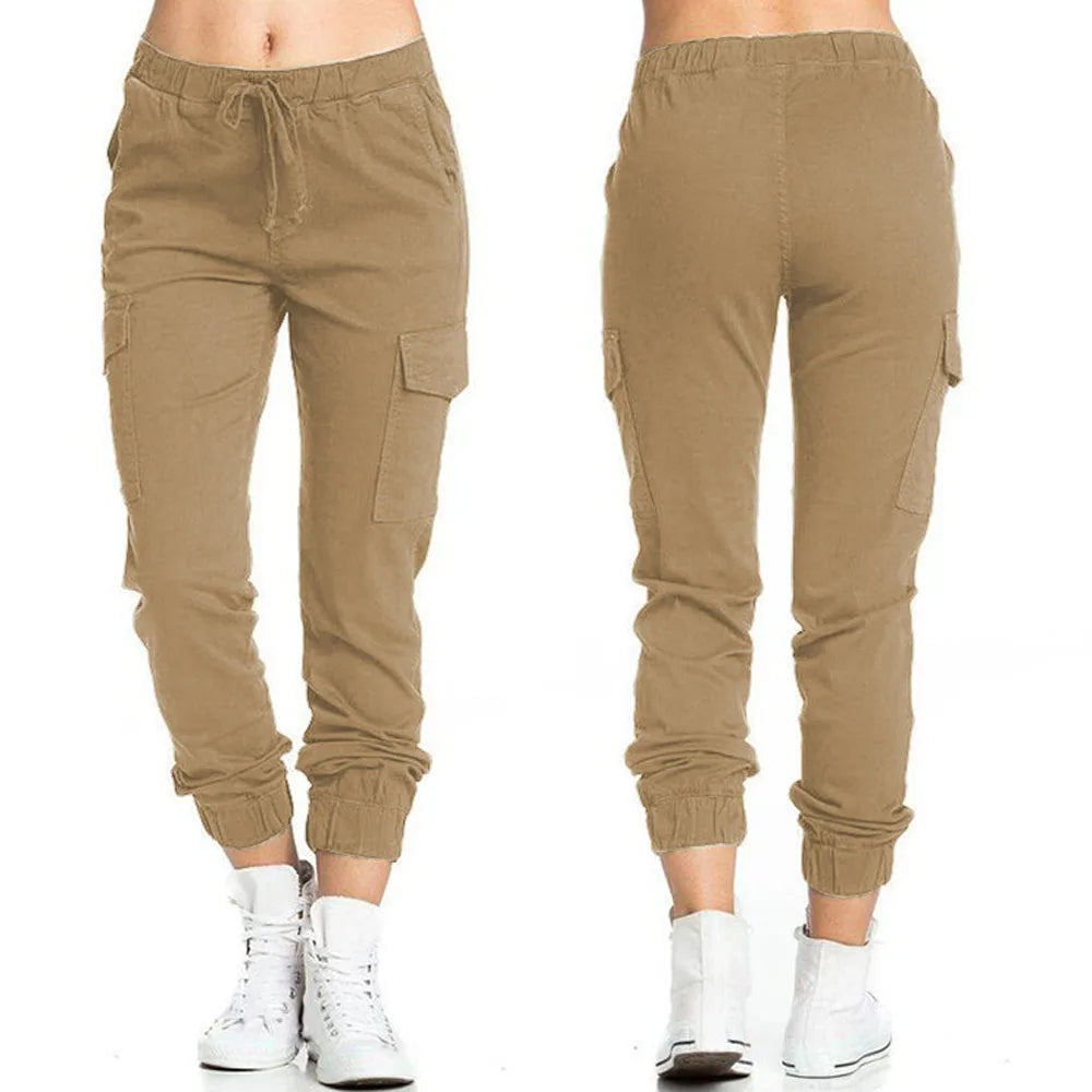 Women Cargo Pants Summer Female Loose Elastic Drawstring Pocket Solid Pencil Trousers ZYX-1170